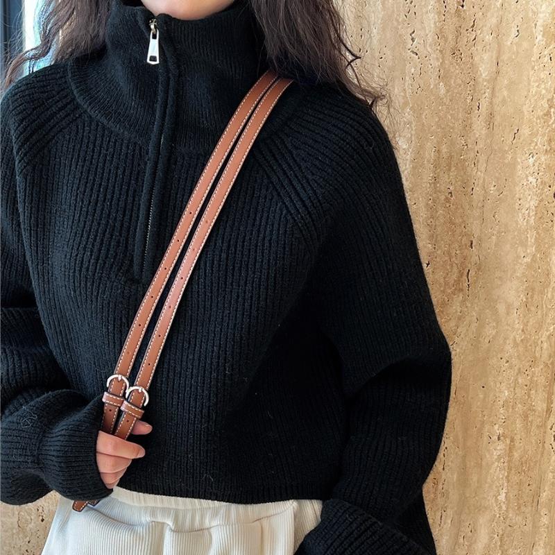 Pullovers for Women Turn-down Collar Zipper Casual Sweater Autumn Winter New Fashion Thermal Female Long Sleeve Jumpers