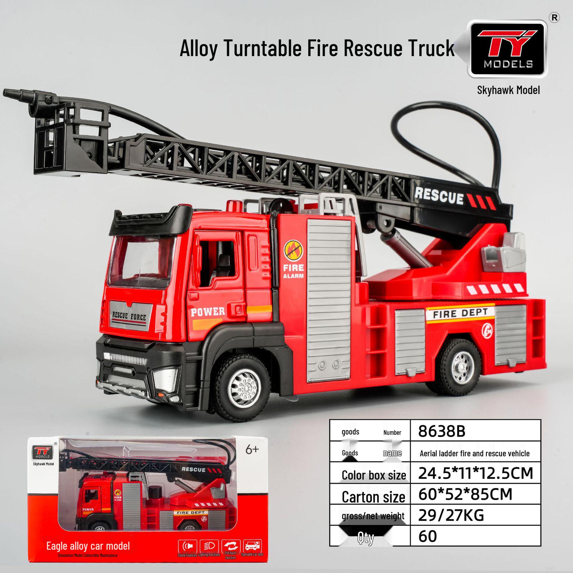 

Alloy Fire Truck Rescue Vehicle with Sound, Light, and Water Cannon - Educational Pull-Back Toy for Kids