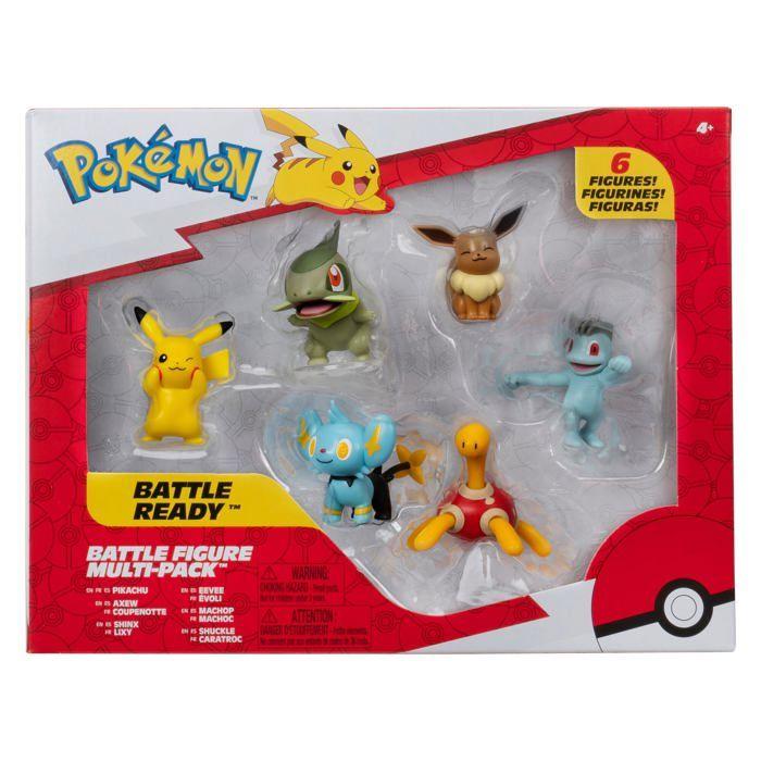 Pokémon - PKW3614 - Lot de 6 Figurines de Combat, avec Pikachu, Pottrott, Milza, Sheinux, Evoli et Machollo, 5 cm chacun