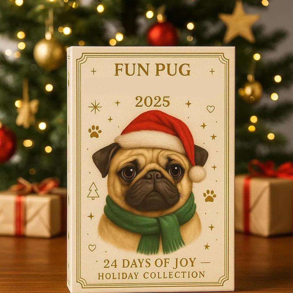 2025 24 Days Pug Christmas Advent 2D Acrylic Pet Seasonal Decor Pug Tree Ornament Countdown Calendar For Home Kids Adults Gifts