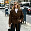 Womens Vintage French Wool Blend Coat 2026 Winter Commuter Wrap Belted Mid Length Overcoat