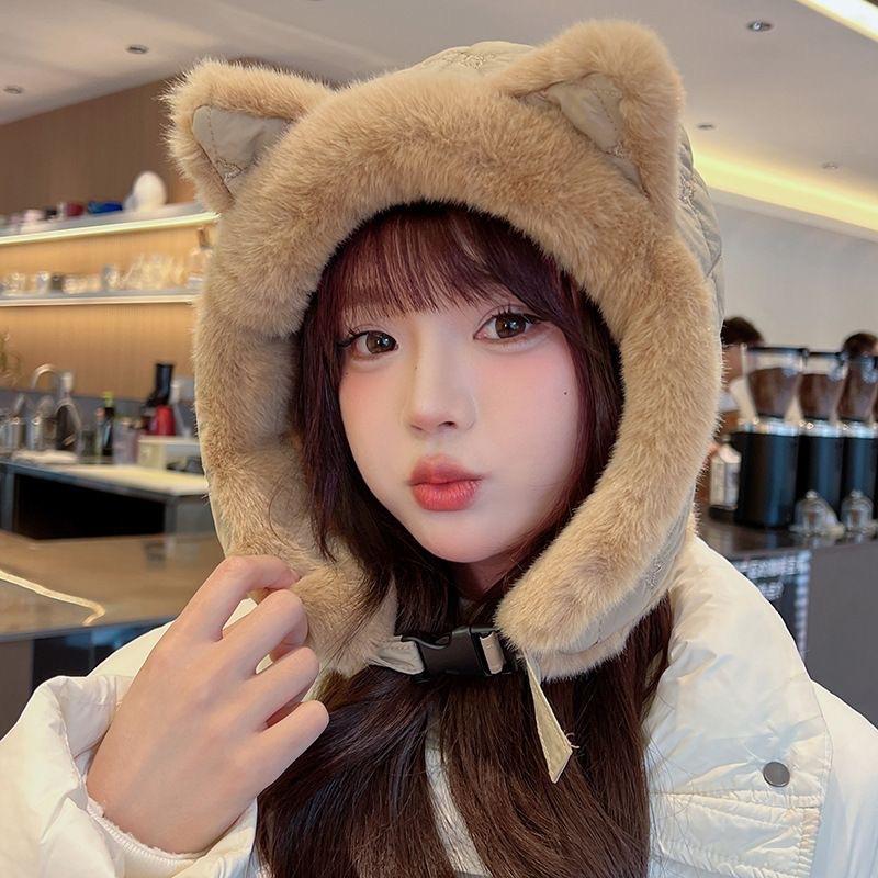 Autumn and winter cute plush ear protection new fox ear hat cold warm hat outdoor riding Lei Feng hat
