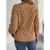 Autumn/Winter Women's Knitted Sweater Casual Feather-Patterned Openwork Off-the-Shoulder Sweater Featuring Bell Sleeves