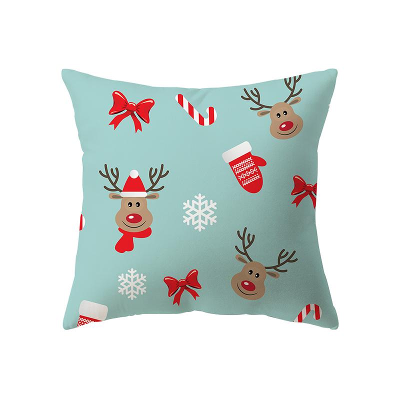 Cute Elk Christmas Theme Print Pattern Cushion Cover Home Living Room Sofa Decoration Square Polyester Pillow Pillow Cover