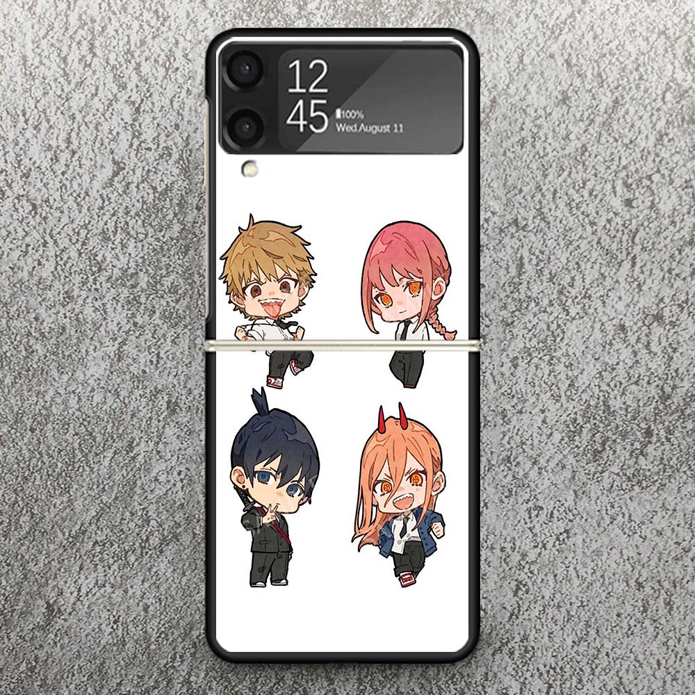 C-Chainsaw Mans Cute Print Case For Samsung Galaxy Z Flip 3 4 5 6 7 5G Phone Shell Flip7 Flip6 Flip5 Flip4 Flip3 Pattern Cover F