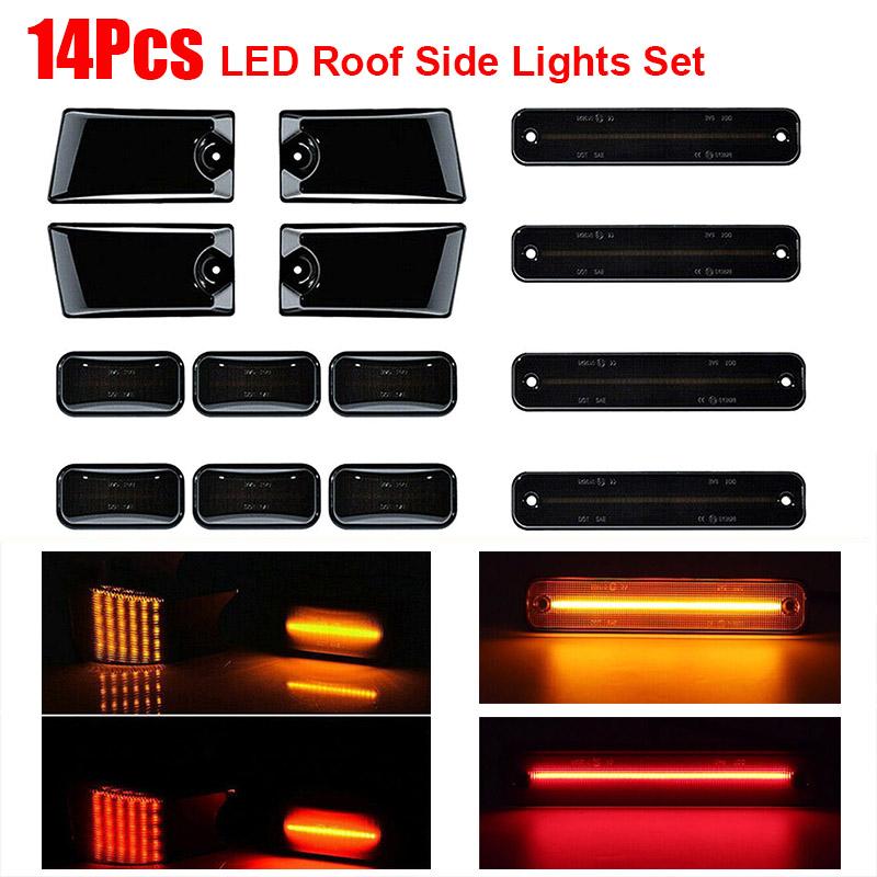 

14 шт./компл. светодиодные боковые фонари на крышу автомобиля, автомобильные аксессуары, красный янтарный свет, светодиодные лампы поворотника на крыло, набор, подходит для Hummer H2 2003-2009