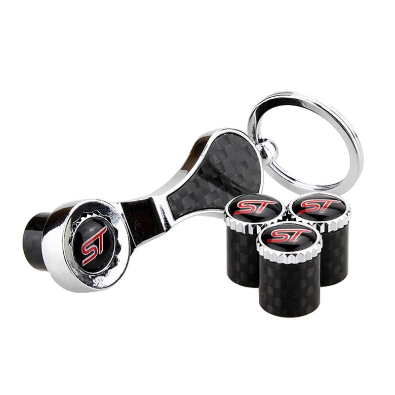 Car Styling Carbon Fiber Wheel Tire Valve Stem Caps ST Logo Fit for Ford Focus 2 3 Mondeo MK5 Kuga Fiesta Fusion Mustang Auto Accessories