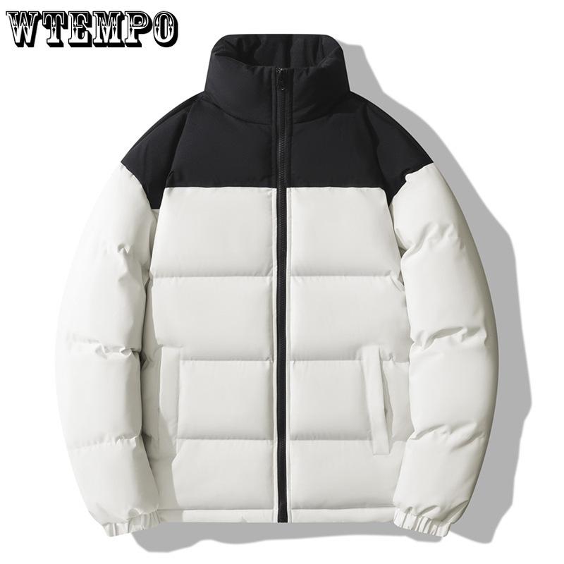Men's Winter Jacket with Patchwork Stand Collar Windproof and Warm Thickened and Loose Padded Jacket for Men