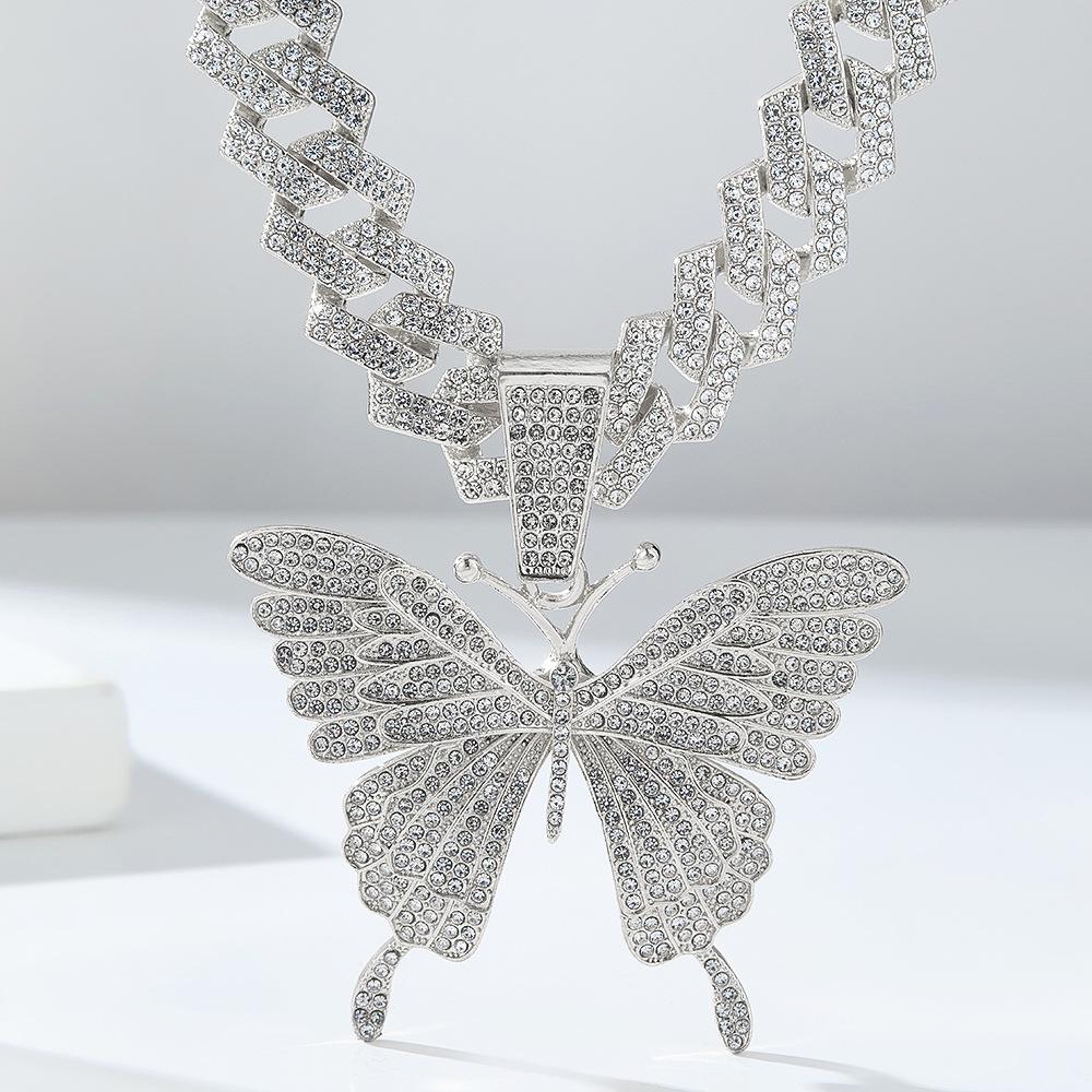 Trendy Zircon Butterfly Hip Hop Pendant Necklace for Couples