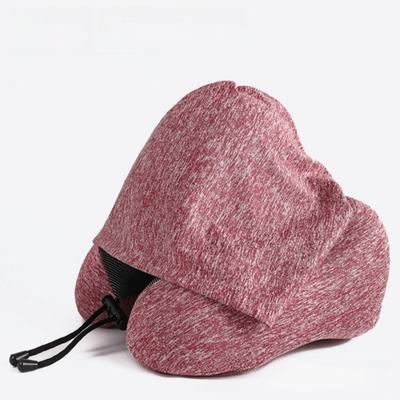 Adjustable Drawstring Hooded Travel Pillow Removable Washable U-shaped Pillow with Cap with Storage Bag Breathable