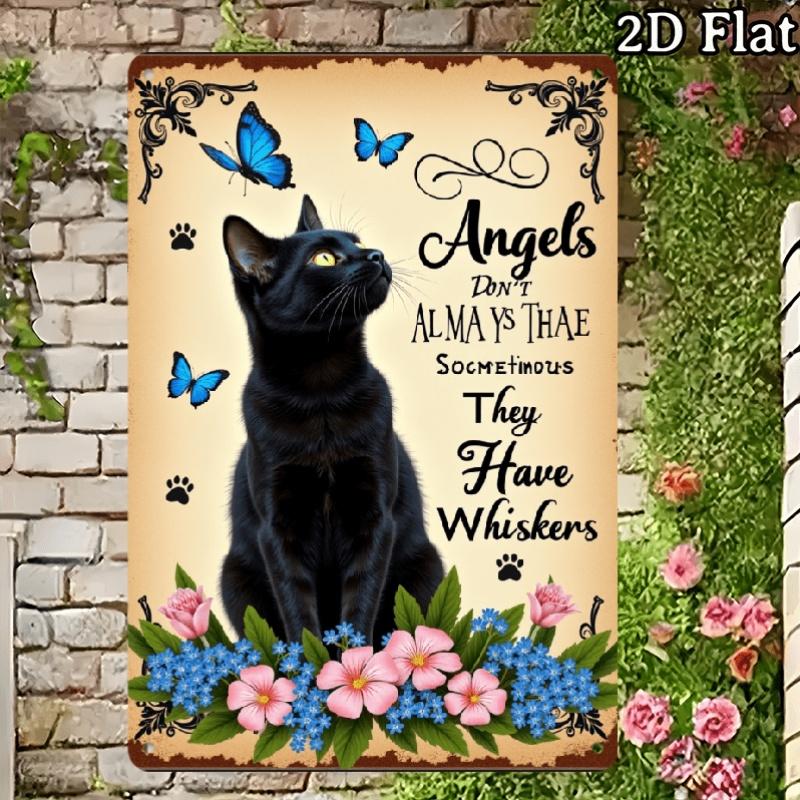 Vintage Bearded Angel Black Cat Blue Butterfly Metal Tin Sign xin Easy Hang for Home Farmhouse Patio Garden Wall Decor