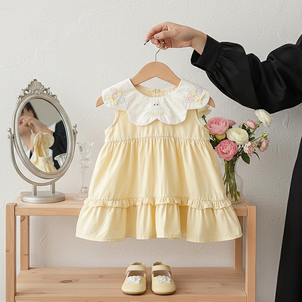 Toddler Girls Summer Thin Peter Pan Collar Vest Dress Sweet Lace Princess Infant Dress