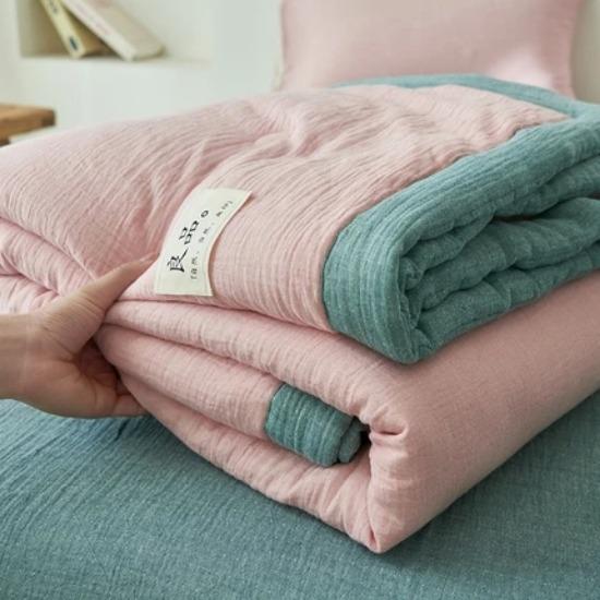 New Japanese Simple Style Solid Color Comfortable Home By Class A Double-layer Yarn Good Product Soybean Summer Cool Quilt