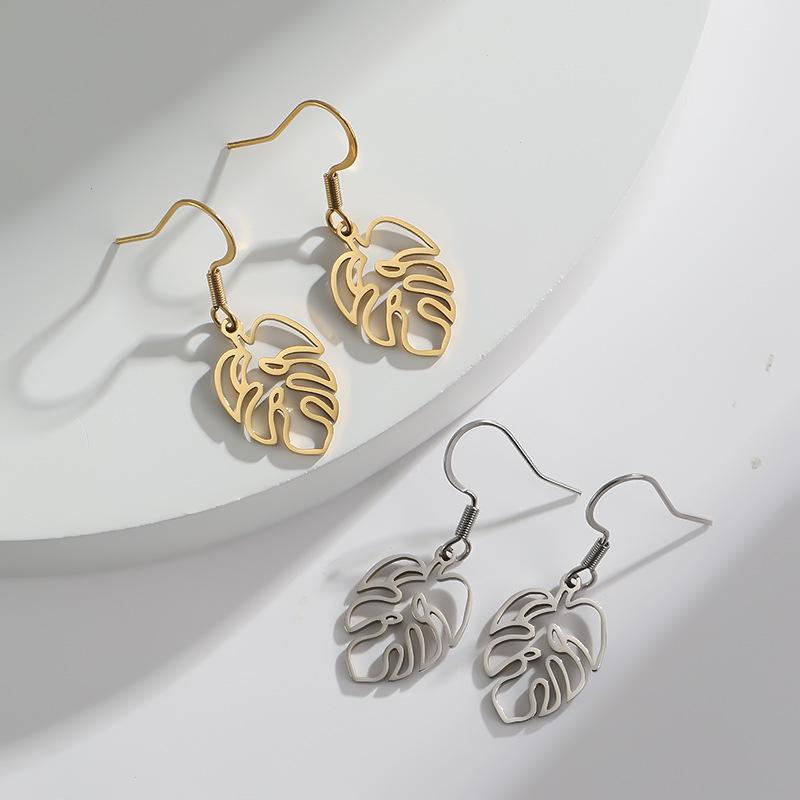 18K Gold Bohemian Palm Leaf Drop Earrings for Women
