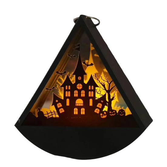Decorative Lights for Home Halloween Triangle LED Lantern, Tumbler Shape Night Light with Witch Ghost Unique Decorations Pumpkin, Battery Operated