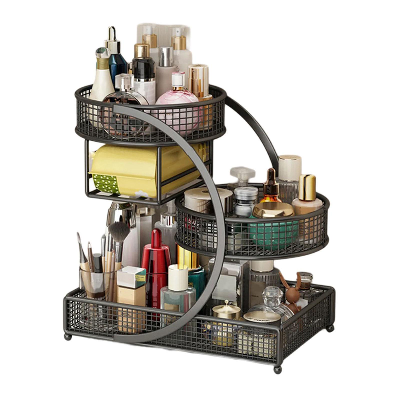

Modern Makeup Storage Shelf Metal Construction Space Saving Cosmetic Organizers for Bathroom Countertops Storage чорний