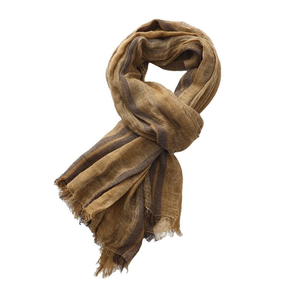 Breathable Cotton Linen Neckerchie Short Tassel Unisex Scarf Soft Striped Scarf Office
