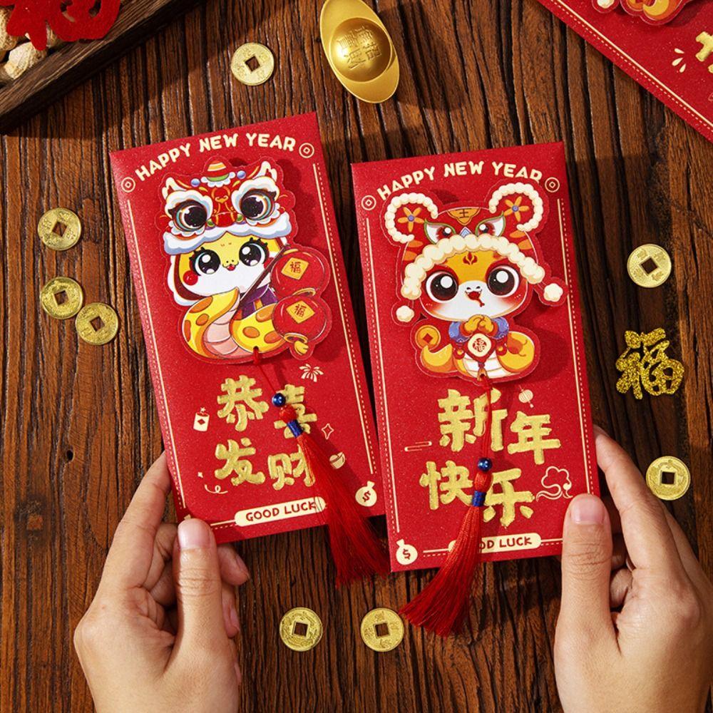 6pcs Chinese Style 3D New Year Money Pocket Blessing Good Luck Red Packet  Wedding Birthday