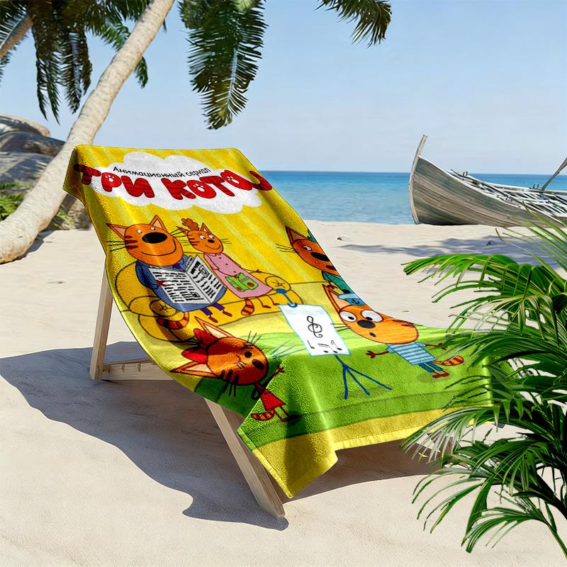 Cartoon Kid-E-Cats Print Beach Towel, Large Soft Quick Dry Towel for Beach Camping Swimming