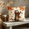 Fall Cat With Red Scarf Print Throw Pillow Cover, Cute Autumn Tabby Cat With Maple Leaves Decorative Cushion