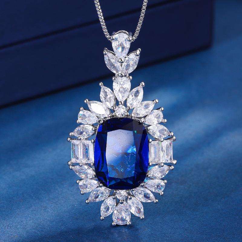 Jewelry Copper Bottom Plating Simulation Red Corundum Sapphire Fat Rectangular Light Luxury Temperament Set Female 12 * 16