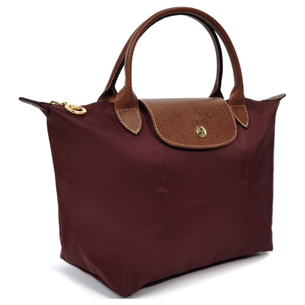 Longchamp Le Pliage Original Series Embossed Logo Nylon Canvas And Leather Dumpling Tote Bag Small Women Tote Bags Brown 1621089P87
