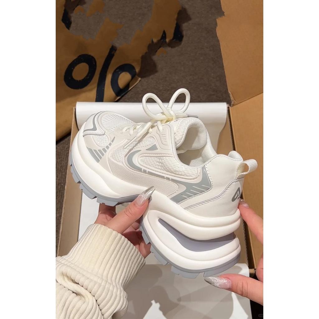 Platform dad shoes women's 2025 summer new white small fried street heightening thin mesh breathable sneakers