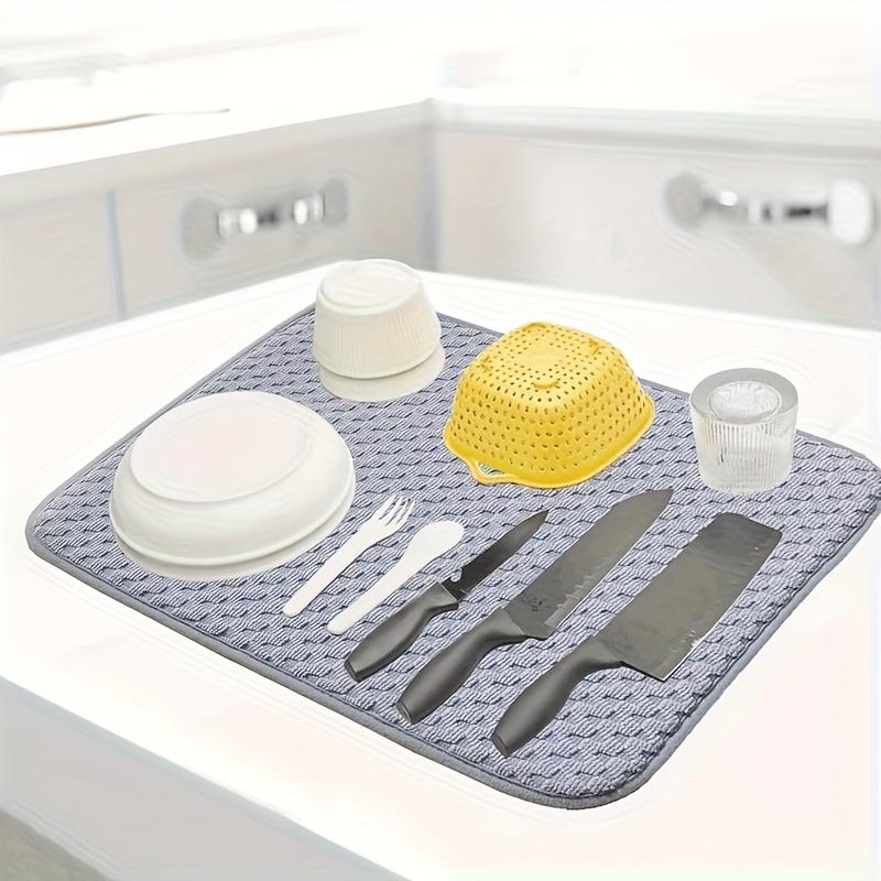 1pc Dish Drying Mat Microfiber Absorbent Table Placemat Non-Slip Heat Resistant Drain Pad Cabinet Drying Mats Kitchen Bathroom Mats