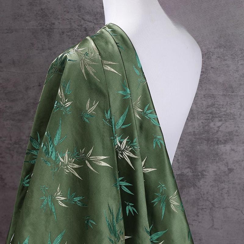100x150cm High Quality Jacquard Brocade Fabric Thick Soft Bamboo Leaf for Women Dress Hanfu Upholstery Sewing Cloth Gold Blue