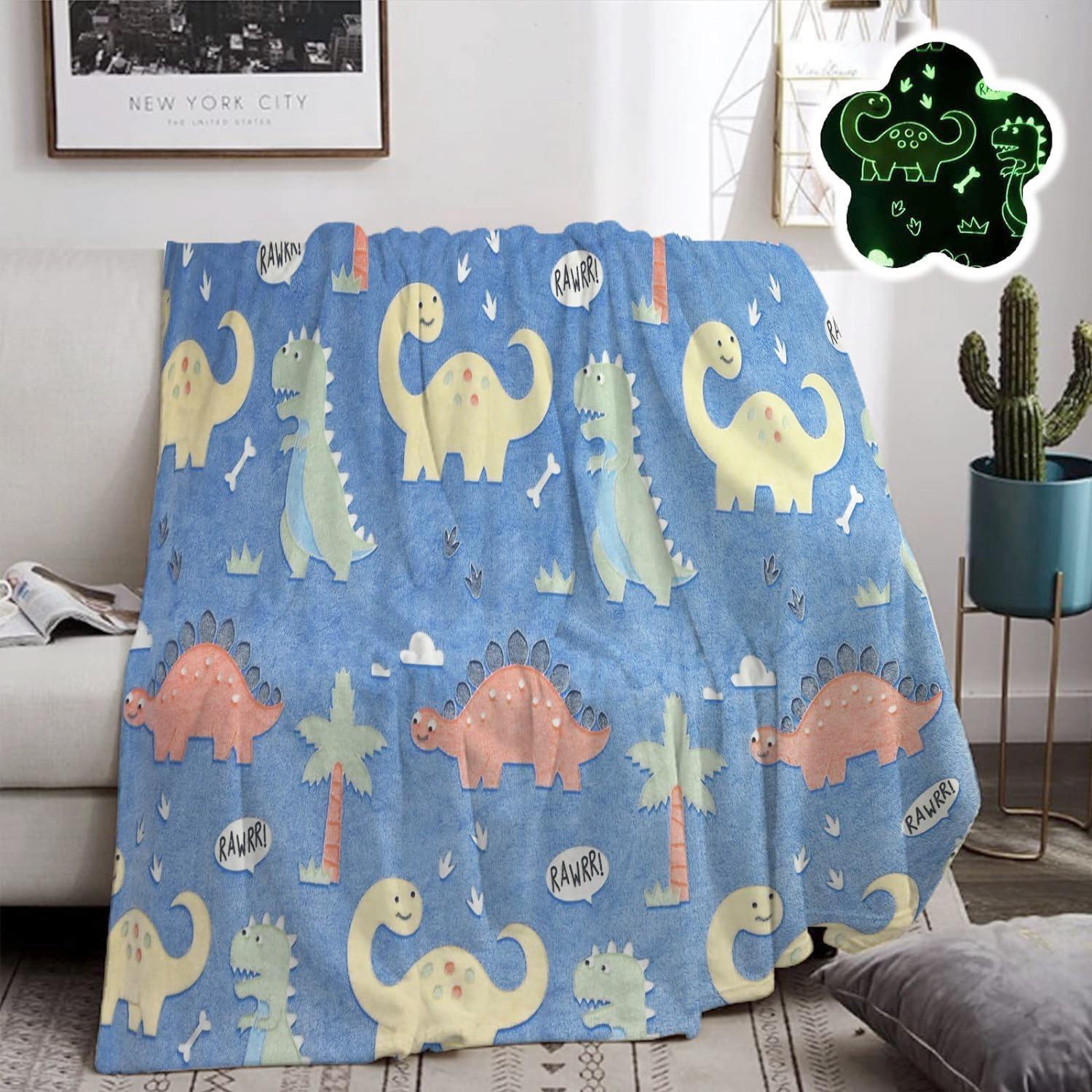 1pc Dinosaur Blanket for Boys, Glow in The Dark Blanket for Kids, Toddler Blanket, Dinosaur Gifts for Boys, Soft Fleece Blanket 80x120cm(31x47inch)
