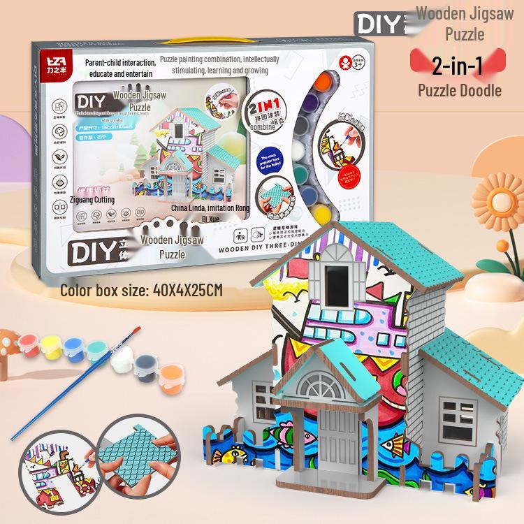 Children's Large 3D Wooden Puzzle Graffiti DIY Drawing Set for Boys and Girls