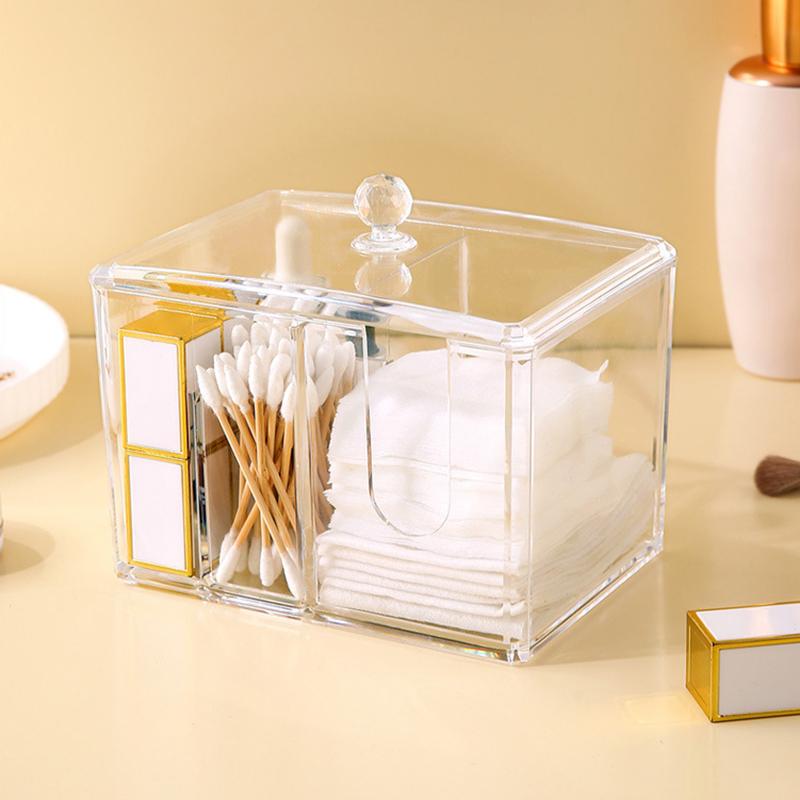 Porte-cotons-tiges Porte-disques démaquillants Boîte de rangement cosmétique transparente avec couvercle Organisation soignée du bureau Pour rouge à lèvres coton