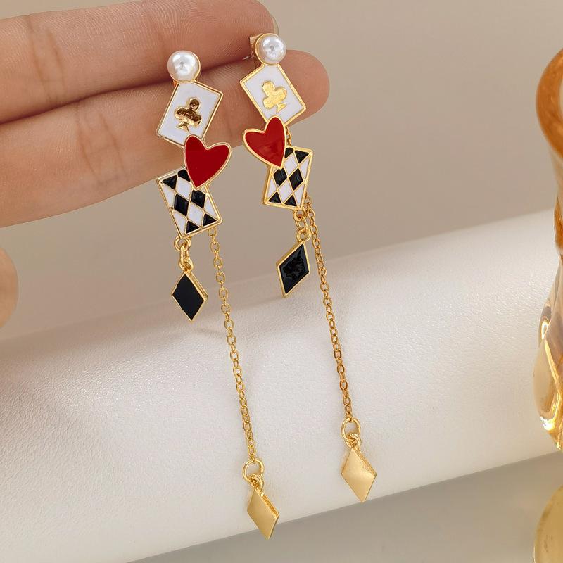 Fashionable Creative Earrings With Spades And Red Peach Pendant Earrings