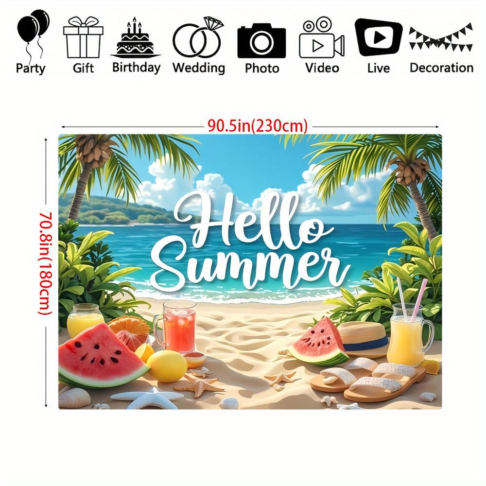 1pc Summer Beach Background Fabric Banner Suitable for Birthday Party Decoration Garden and Outdoor Decoration