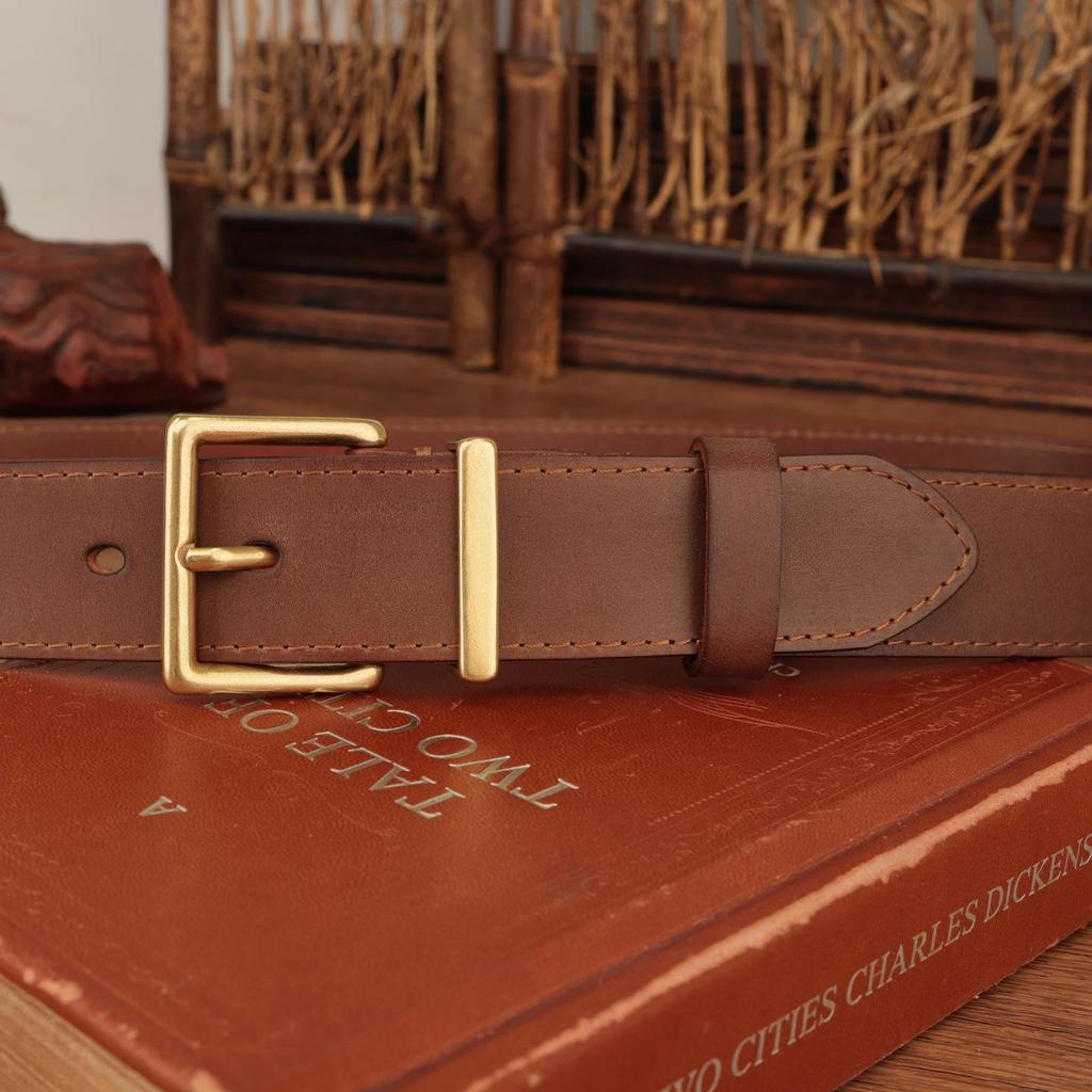 Women's Black Genuine Leather Belt with Classic Square Buckle – Versatile for Jeans and Trousers