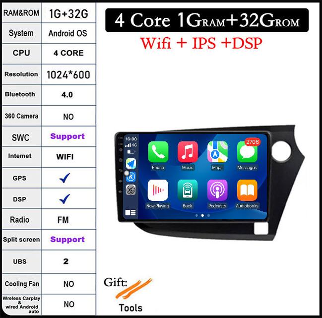 

QLED Android 14 For Honda INSIGHT 2 2009-2014 Car Radio Multimedia Player Autoradio DSP Navigation GPS CarPlay Stereo