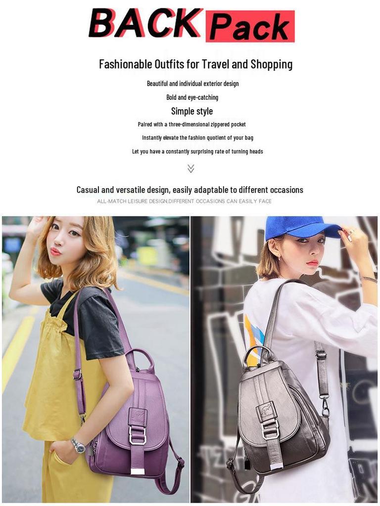 Chic Women's Korean-Style Minimalist Soft Leather Backpack – Simple, Large Capacity, Casual Design