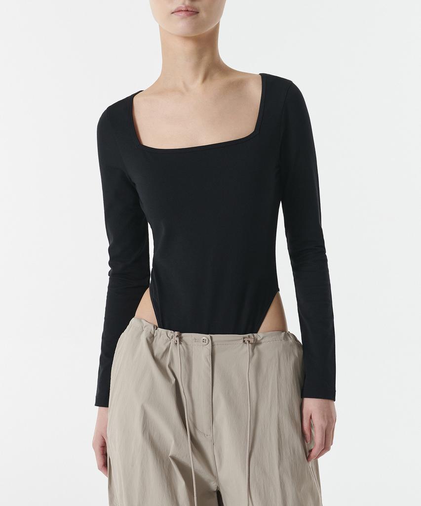MUSINSA STANDARD WOMAN Women'S Square Neck Long Sleeve Bodysuit [Black]
