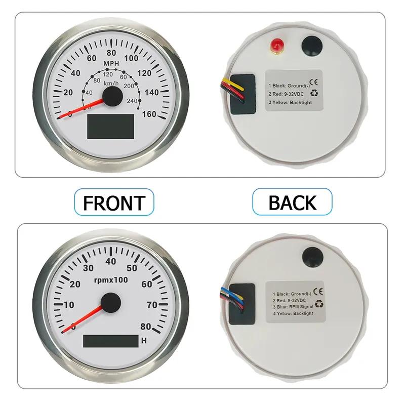 85mm GPS Speedometer 60M 80M 120M 160M 200M with 4K 6K 7K 8K RPM Tachometer with 7 Colors Backlight for Car Boat Yacht 9-32V