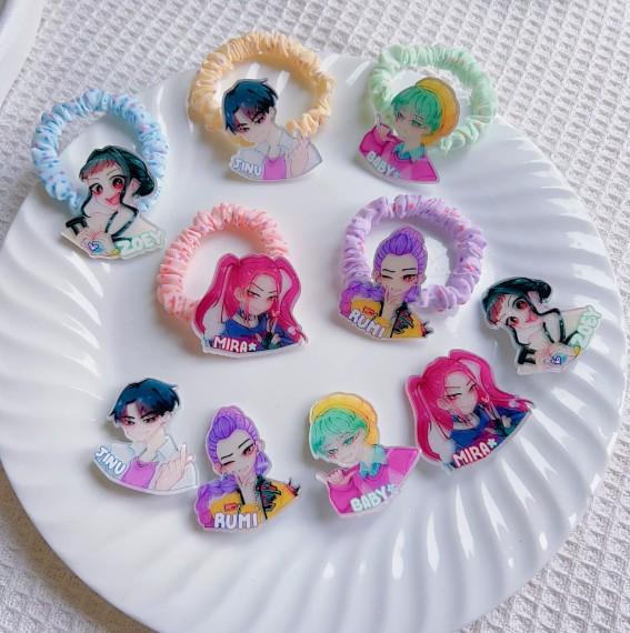 New Hot KPOP Demon Hunter Girl Group Acrylic Hair Ties, Hairpins, Cute Cartoon Combs, and Other Accessories for Little Girls