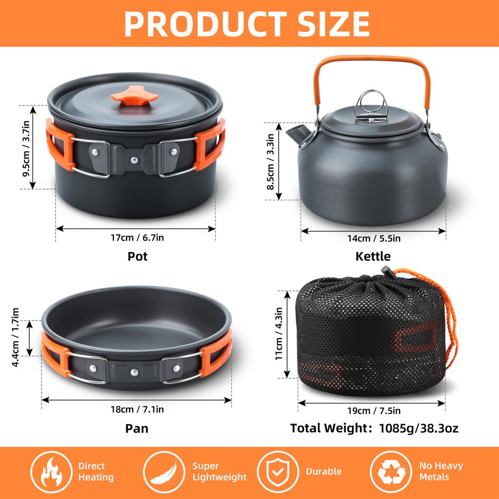 Outdoor Camping Kochgeschirrset Tragbares Picknick-Geschirr Bratpfanne Suppentopf Kessel Teller Messer