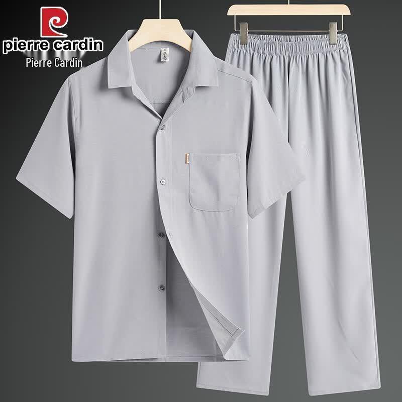 Pierre Cardin Men's Summer Ice Silk Short-Sleeve Shirt & Pants Set