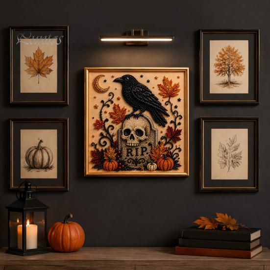 Ghost Pumpkin Art Craft Halloween Faux Pearl Kit, 3D Painting DIY Spooky Gem for Beginners Cute Set Adults, Autumn Home Wall Decor Crafting