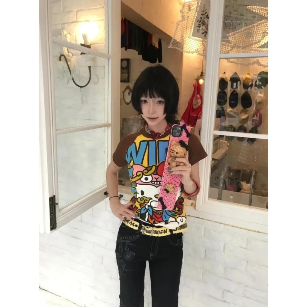 Y2K Neue Anime Mode Kurze Tops Sommer Niedliche T-Shirts Cartoon Bedruckt High Street Gothic Kurze Hottie T-Shirts