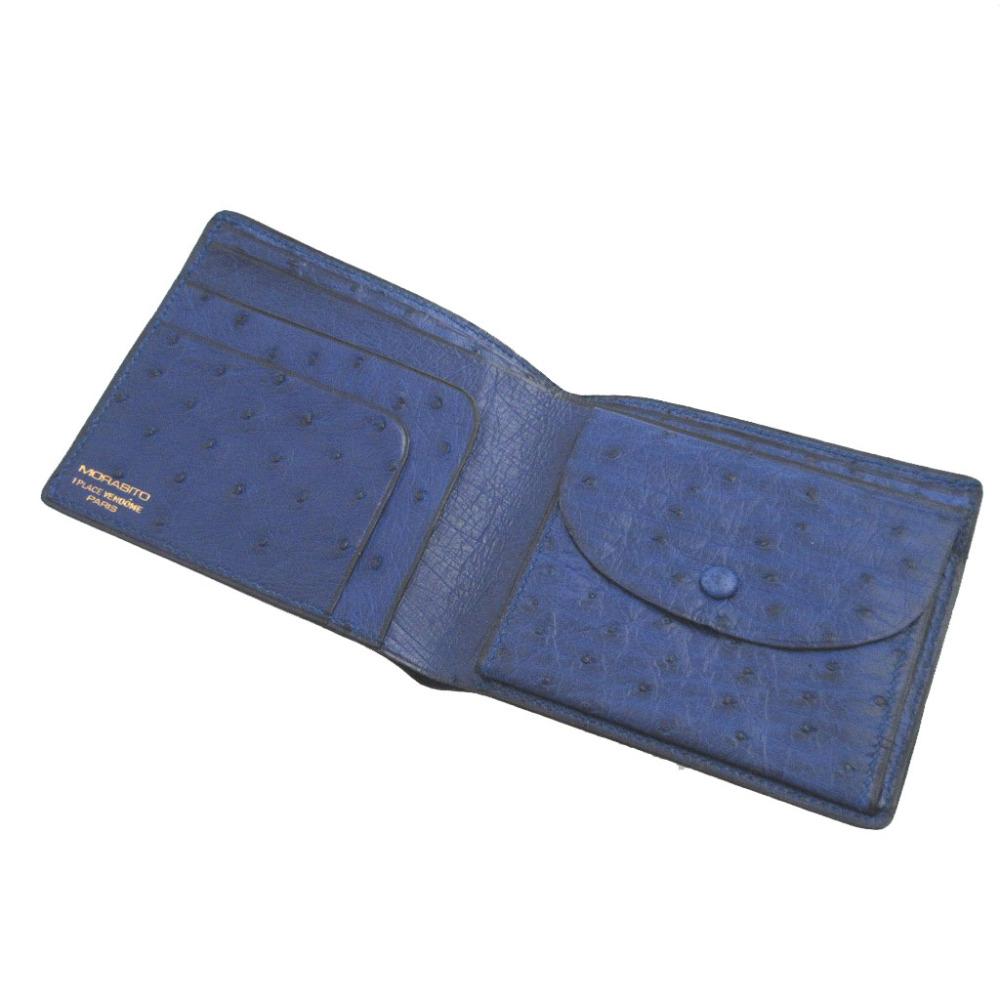 Used AUTHENTIC MORABITOBifold Wallet blue Ostrich