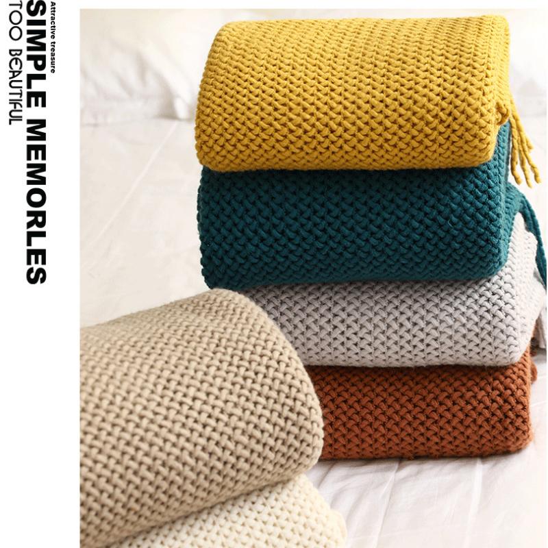 Knitted Throw Blanket for Couch Soft Farmhouse Boho Throw Blanket with Tassels Home Decorative Lightweight Throw Blankets,Throws for Bed/Chair/Sofa