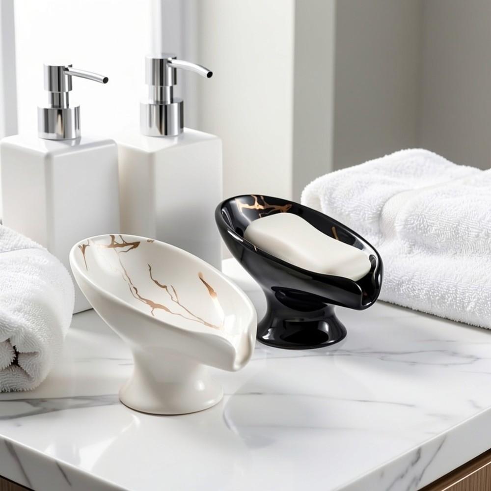 Leaf Shape Soap Holder Self-Draining Soap Plate Storage Organizer Ceramic Soap Dish Shower