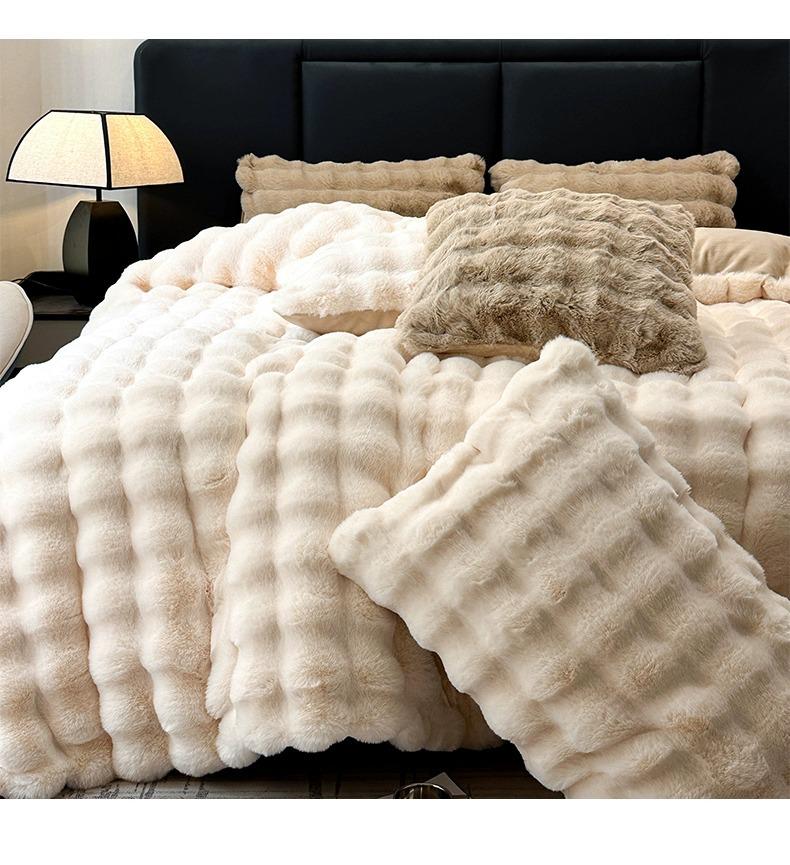 2025 Winter Coral Velvet Bedding Set: Plush Imitation Rabbit Fur Duvet, Fitted Sheet, Bed Sheet, Thickened for Warmth