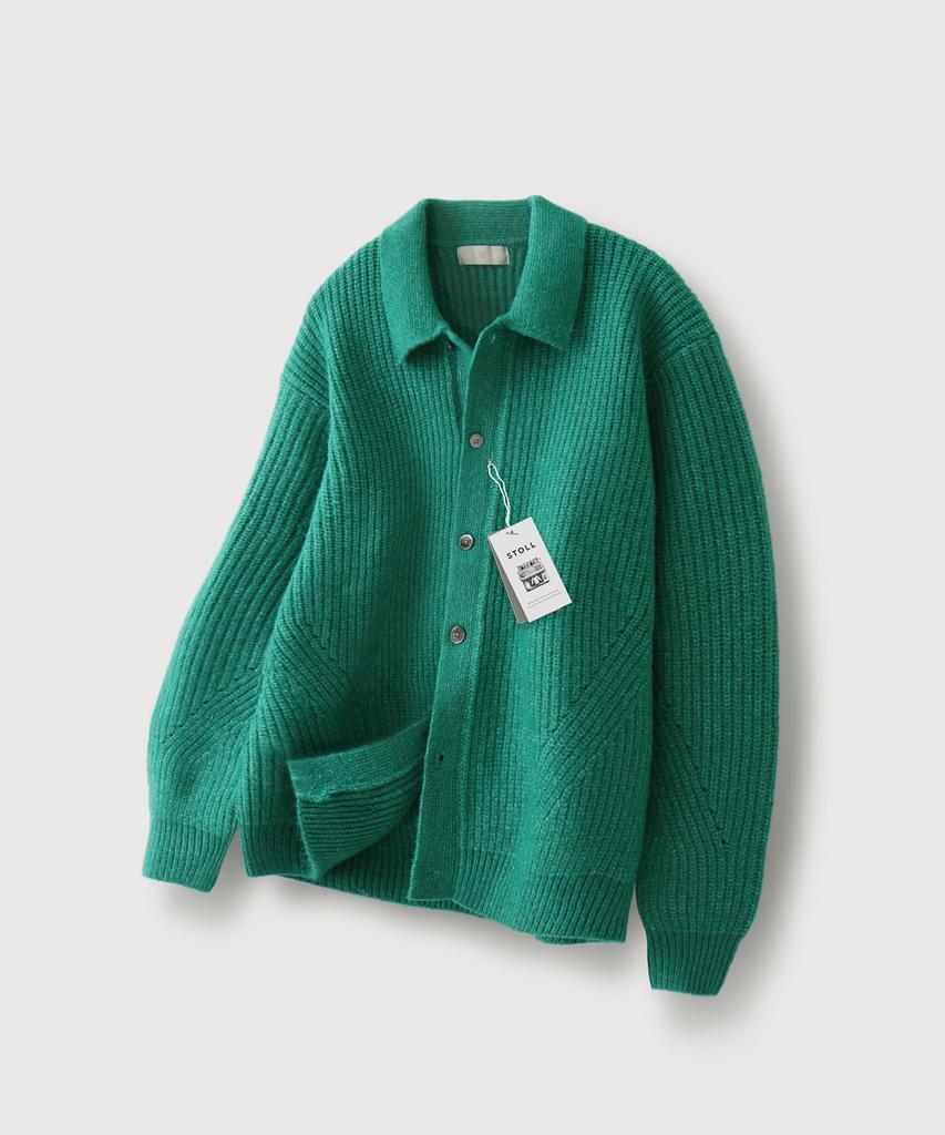 Mood Inside Heavy Hacci Collar Cardigan_ Emerald