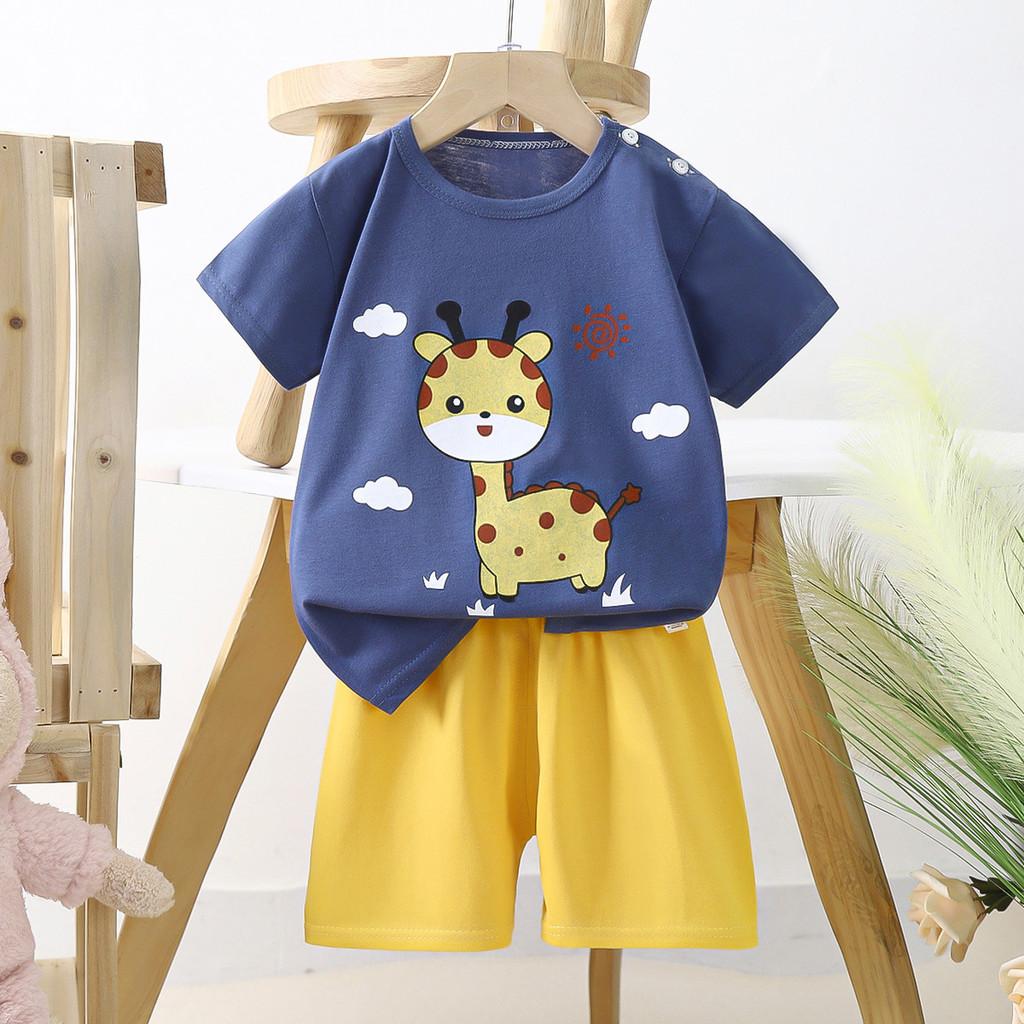 Cartoon Animal Kids Short Sleeve Cotton Pajamas Sets For Summer Playtime